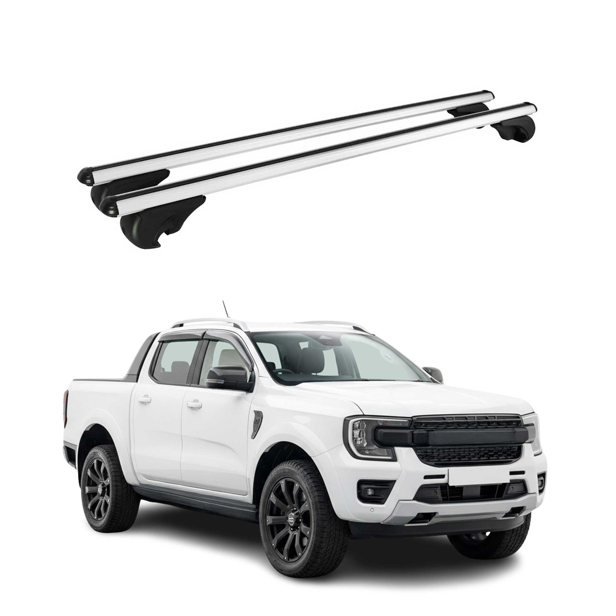 Barres de toit Transversales pour Ford Ranger IV 2022-2026 TÜV Aluminium Gris 2x