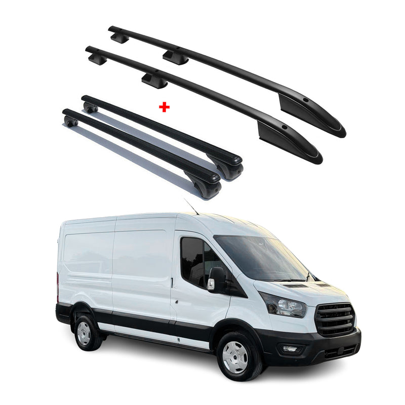 Kit Barres de toit pour Ford Transit 2014-2024 Alu Noir L3 Empattement Long 4x
