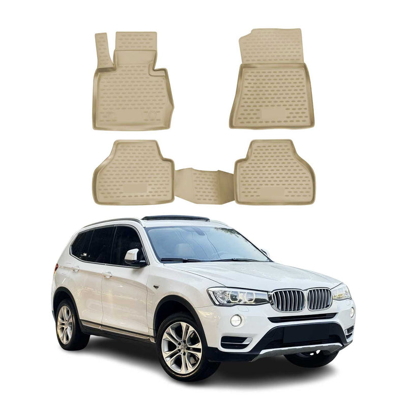 OMAC 3D Tapis de sol pour BMW X3 F25 2010-2017 caoutchouc TPE Beige 4Pcs