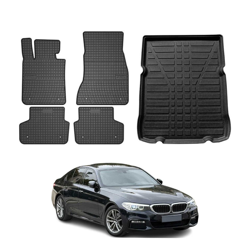 Kit Tapis de sol et coffre pour BMW Série 5 G30 2016-23 M5 F90 2018-23 Noir TPE