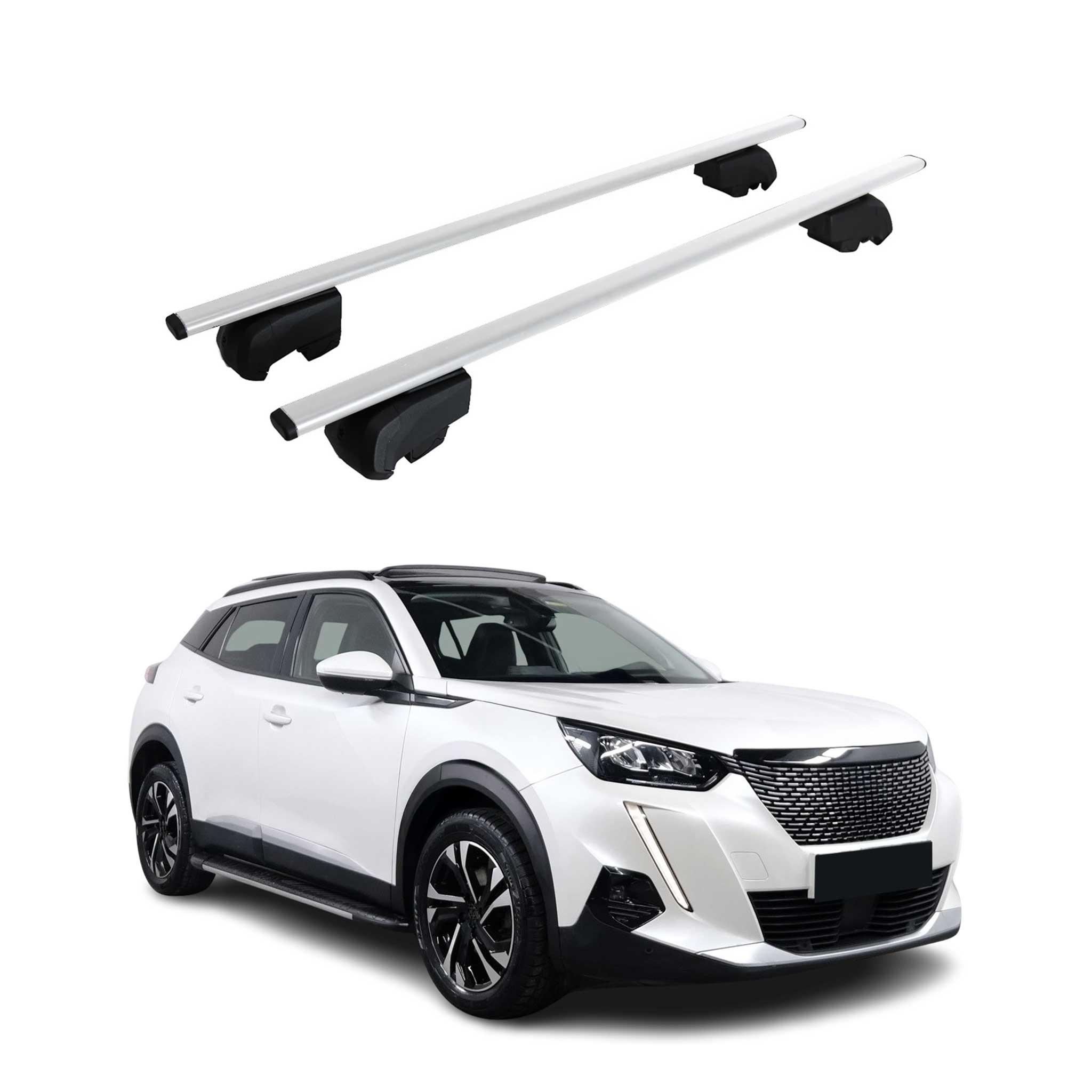 Barres de toit Transversales pour Peugeot 2008 2019-2023 Fer Argent ABE