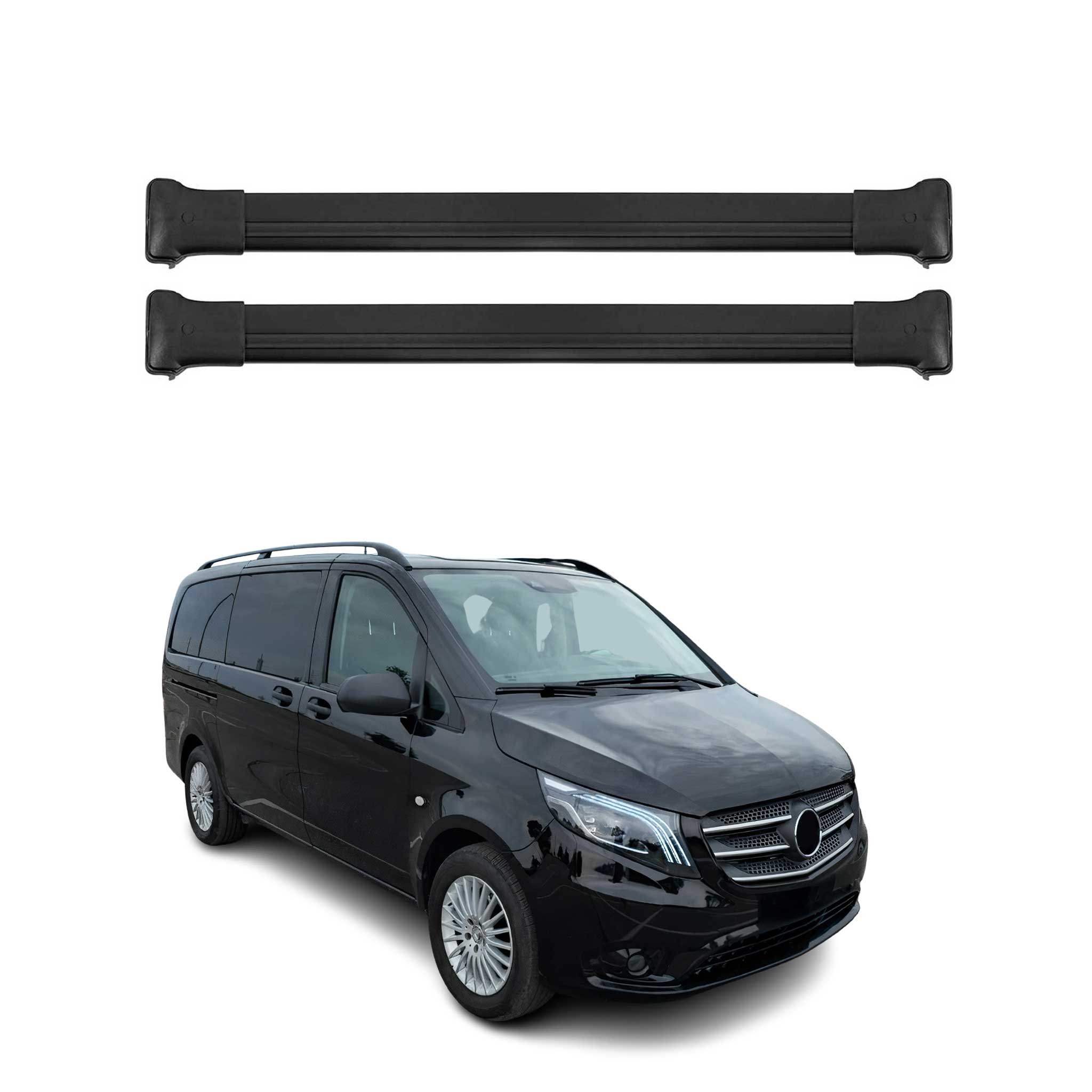 Barres de toit transversales pour Mercedes Vito W447 2014-2026 Noir Aluminium