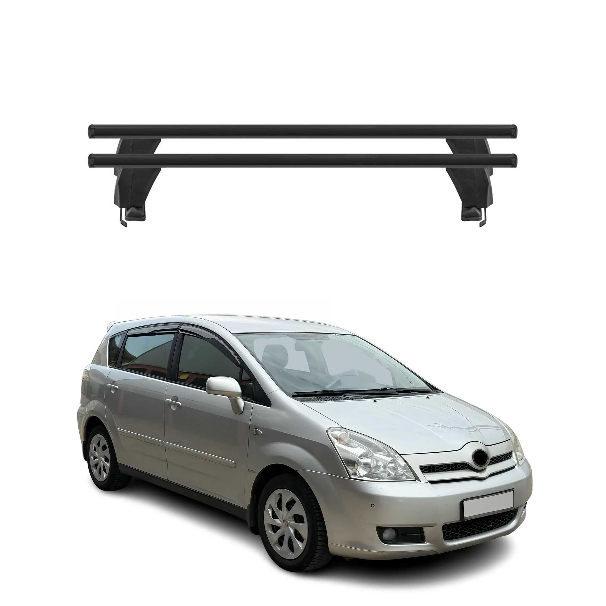 Barres de toit Transversales pour Toyota Corolla Verso 2004-2007 Alu Noir 2x