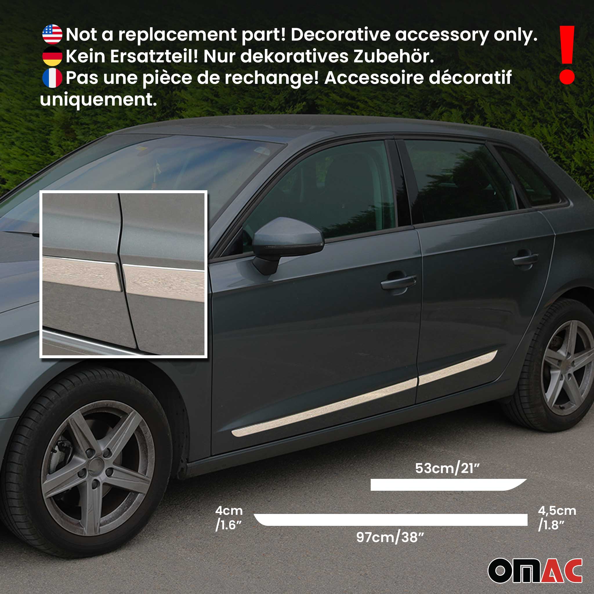 Garniture Baguette de porte latérale pour Togg T10X T10F 2023-2025 acier chromé