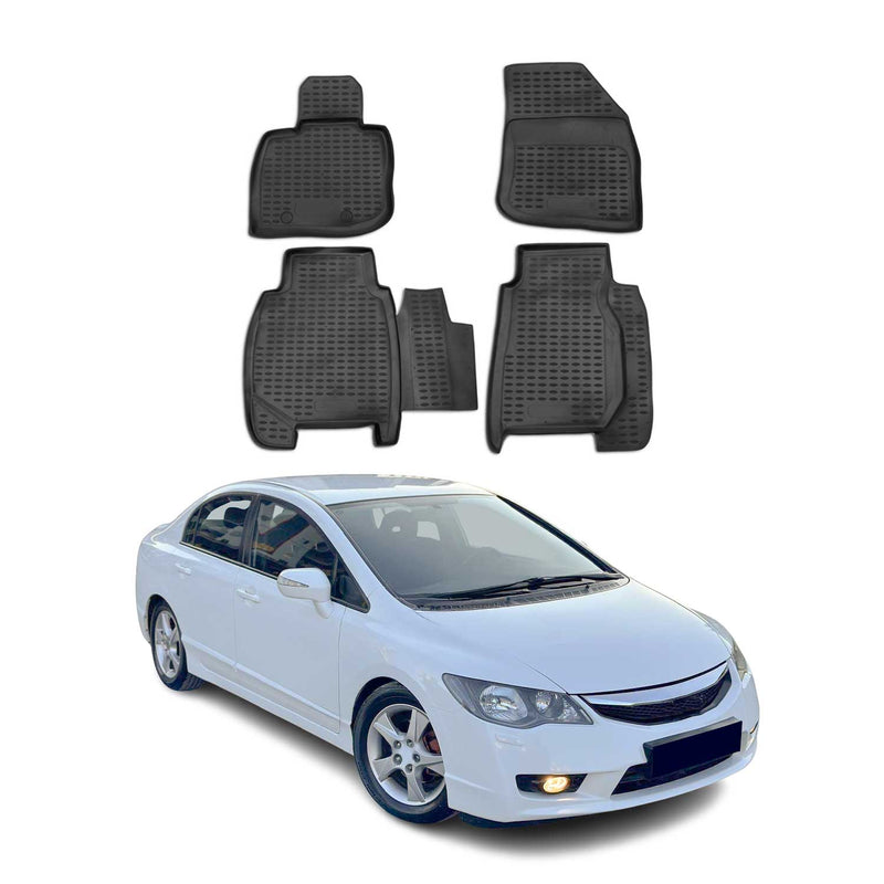 Tapis de sol pour Honda Civic VIII 2005-2011 en caoutchouc TPE 3D Noir 4Pcs