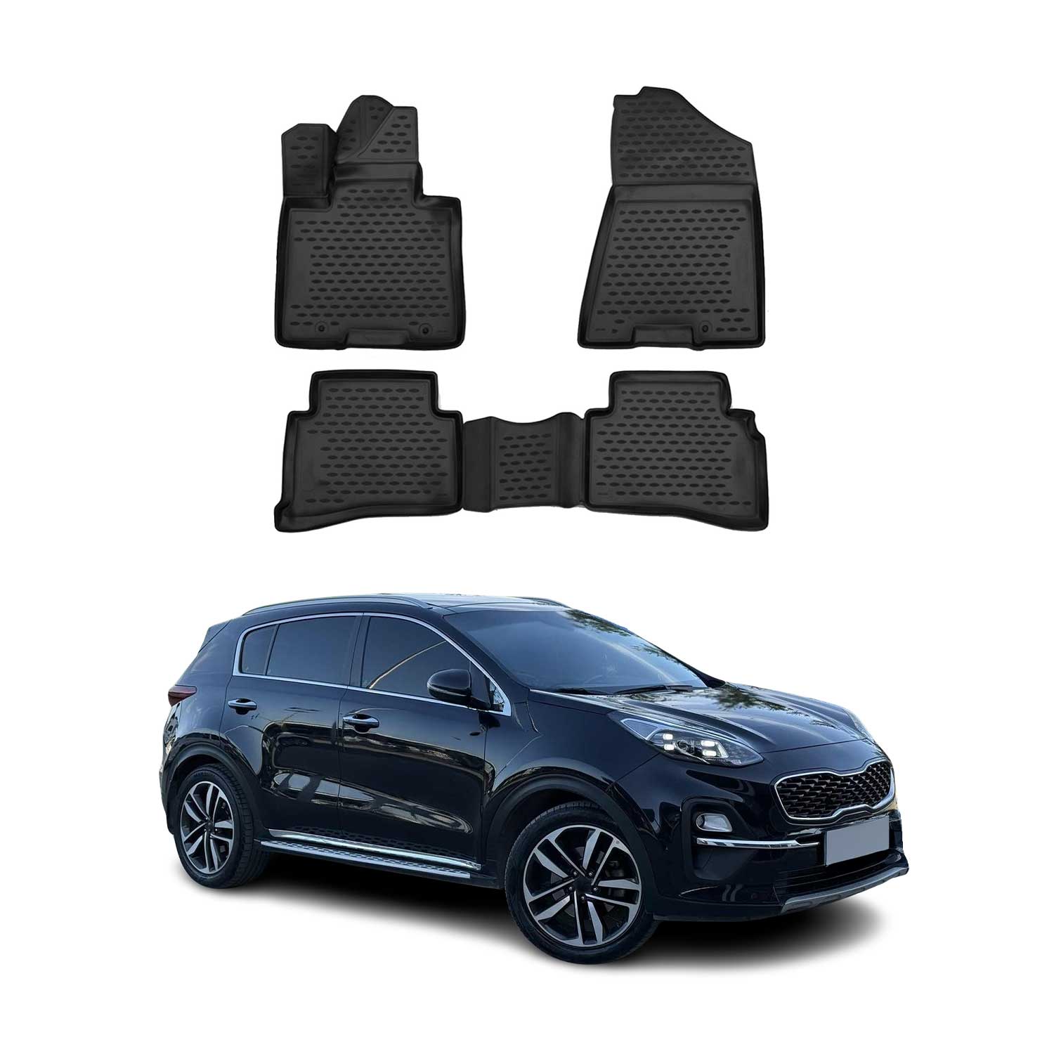 Tapis de sol pour Kia Sportage 2016-2021 en caoutchouc TPE 3D Noir 4Pcs