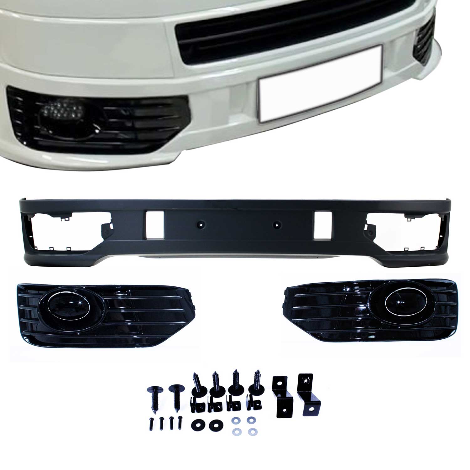 JOM Lèvre de spoiler avant convient pour Volkswagen T5 Facelift 2009-2015 ABS 3x
