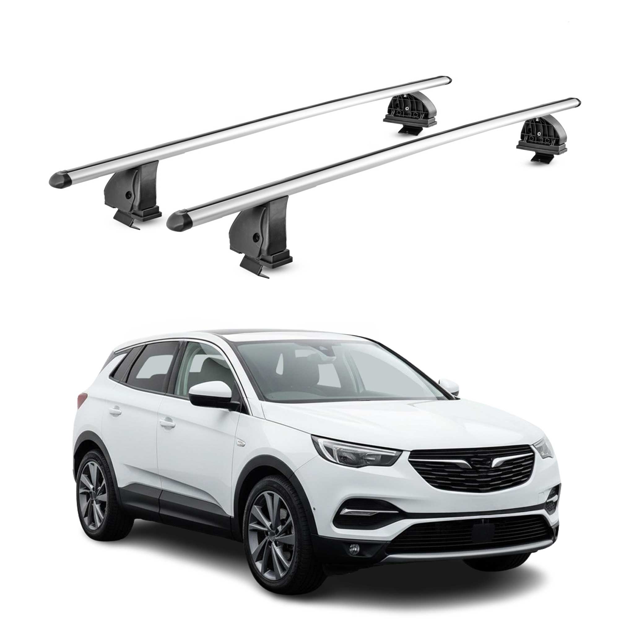 Barres de toit transversales Alu pour Opel Grandland X 2017-2026 TÜV Gris 2Pcs