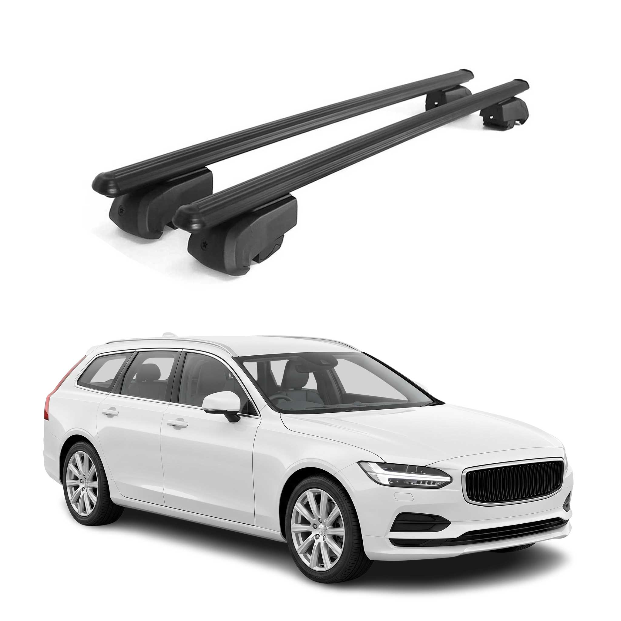 Barres de toit Transversales pour Volvo V90 2016-2025 Aluminium Noir 2Pcs