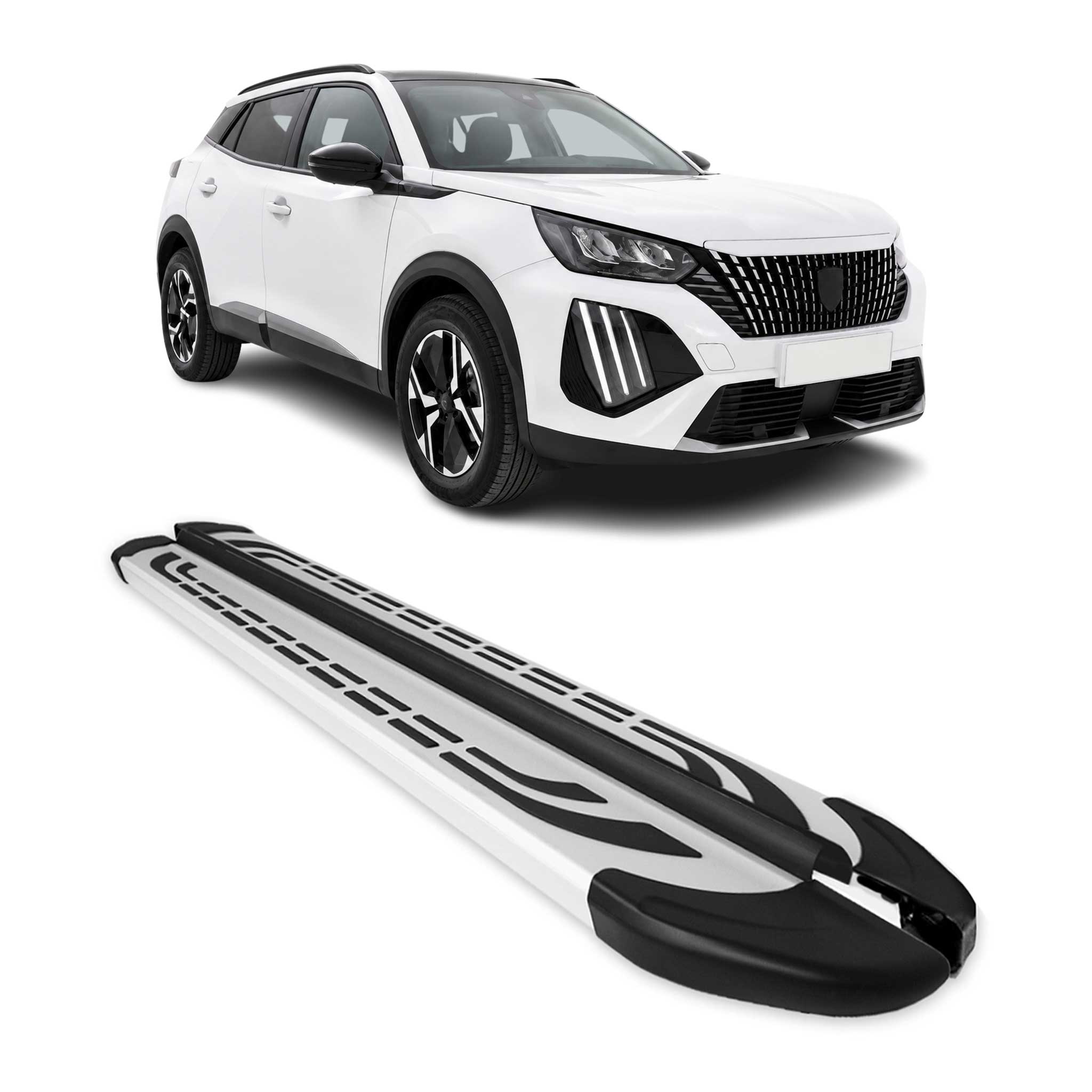 Marchepieds Latéraux pédale pour Peugeot e-2008 2023-2026 Aluminium Gris 2Pcs
