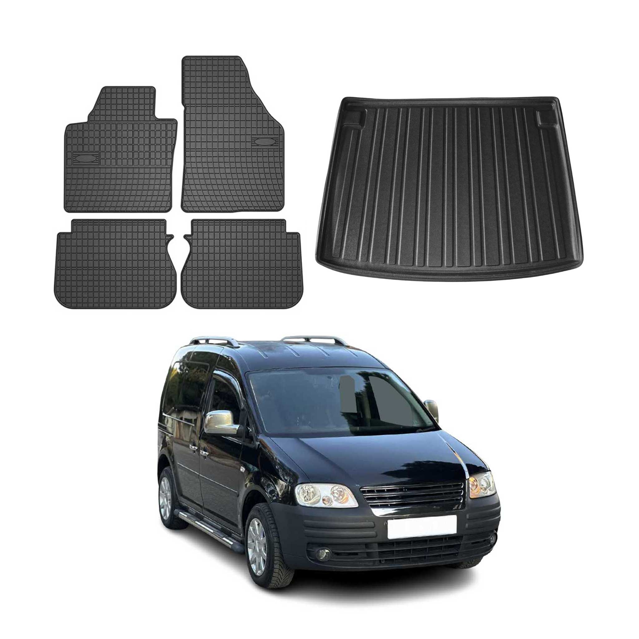 Kit Tapis de sol et coffre pour VW Caddy 2004-2010 Noir TPE