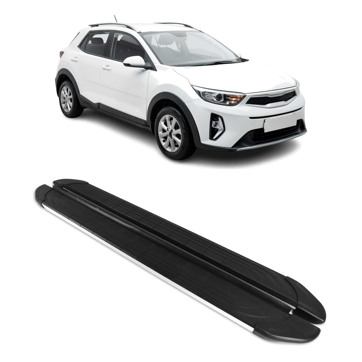 Marchepieds Latéraux pour Kia Stonic 2017-2026 Aluminium Gris Noir 2Pcs