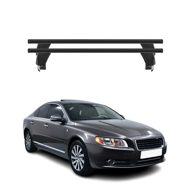 Menabo Barres de toit Transversales pour Volvo S80 2006-2016 Alu Noir ABE 2x