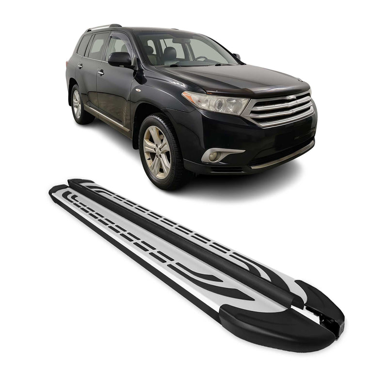 Marchepieds Latéraux pour Toyota Highlander 2007-2013 Aluminium Gris Noir 2Pcs