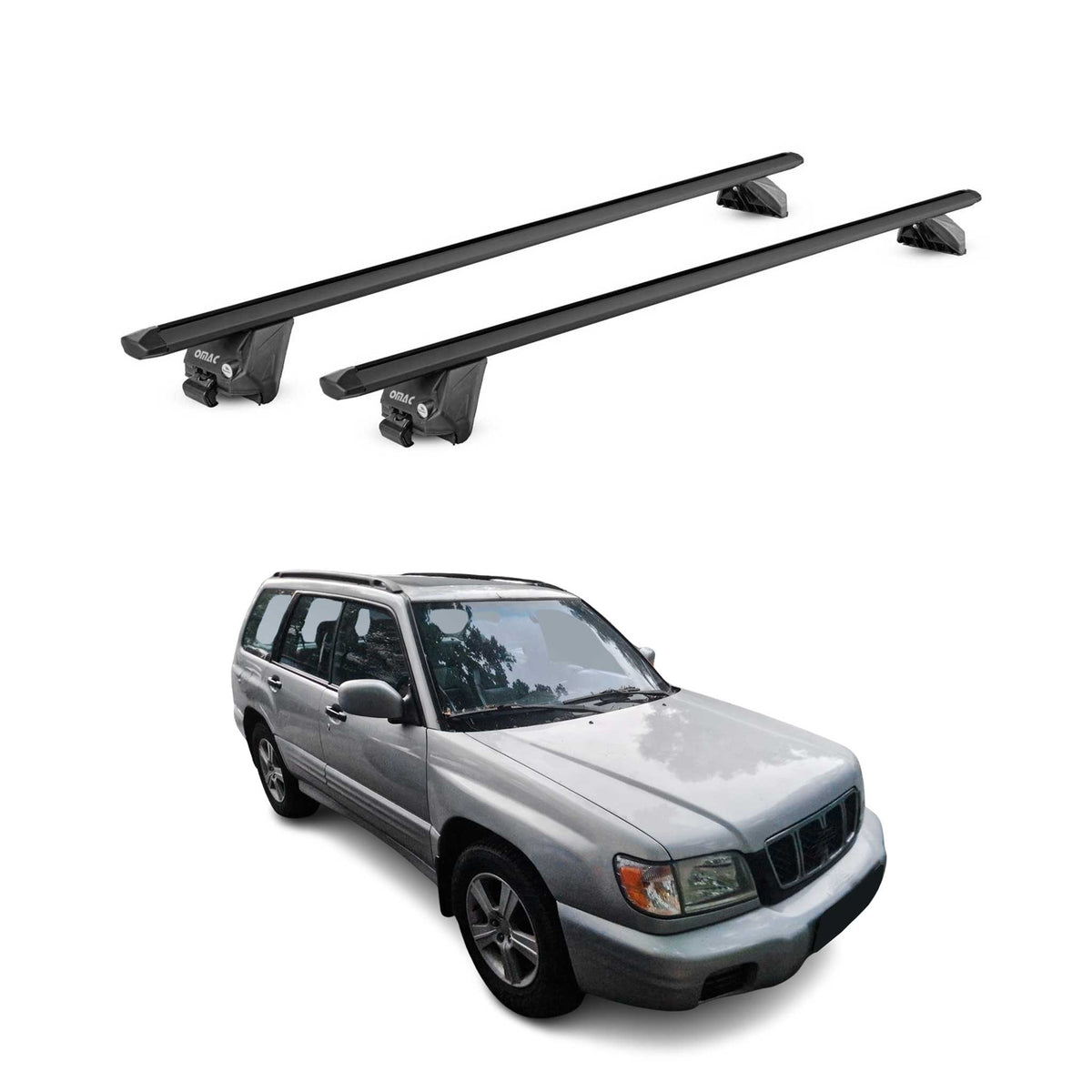 Barres de toit transversales pour Subaru Forester I 1997-2002 Alu Noir 2x ABE