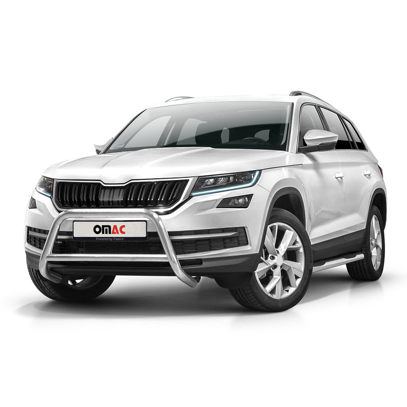 Pare-Buffle Avant Pour Skoda Kodiaq 2017-2021 en Acier Inoxy Argent