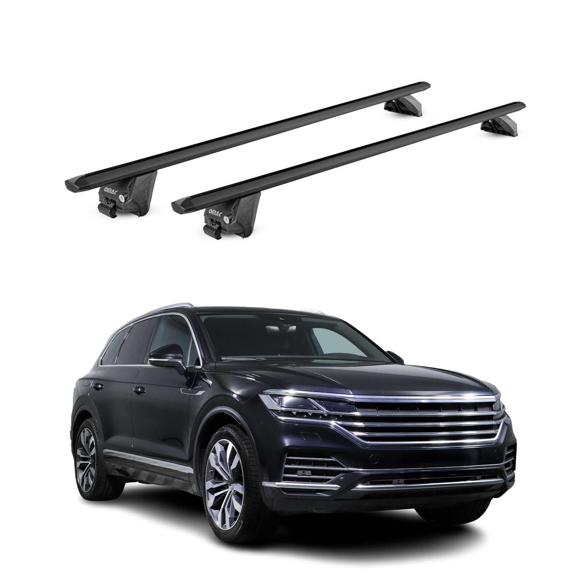 Barres de toit transversales pour VW Touareg III 2018-2024 Pre-FL Alu Noir 2Pcs