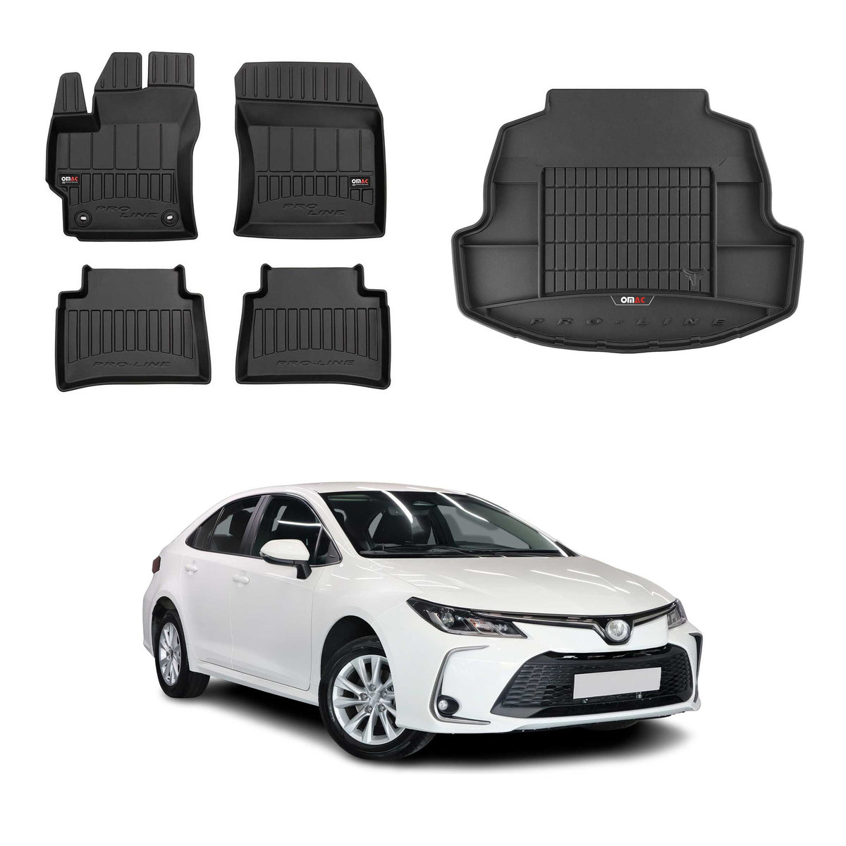 Kit Tapis de Sol et Coffre pour Toyota Corolla Berline 2019-2026 Noir TPE