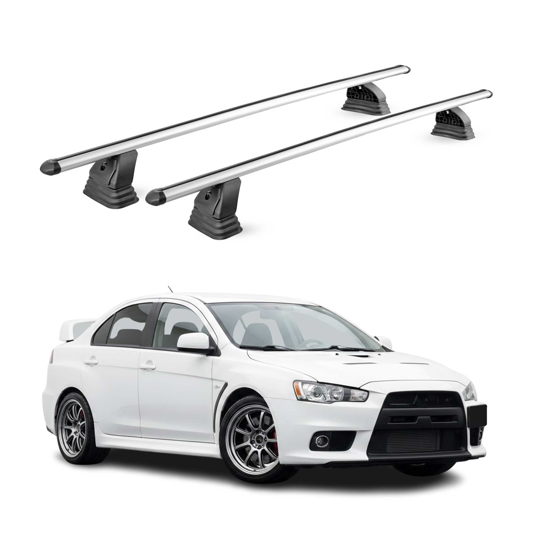 Barres de toit transversales Alu pour Mitsubishi Lancer Evo 10 2008-2015 Gris 2x