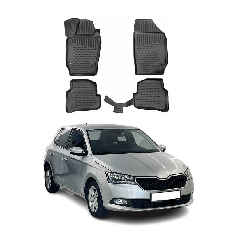 Tapis de sol pour Skoda Fabia 2019-2021 en caoutchouc TPE 3D Noir 4Pcs