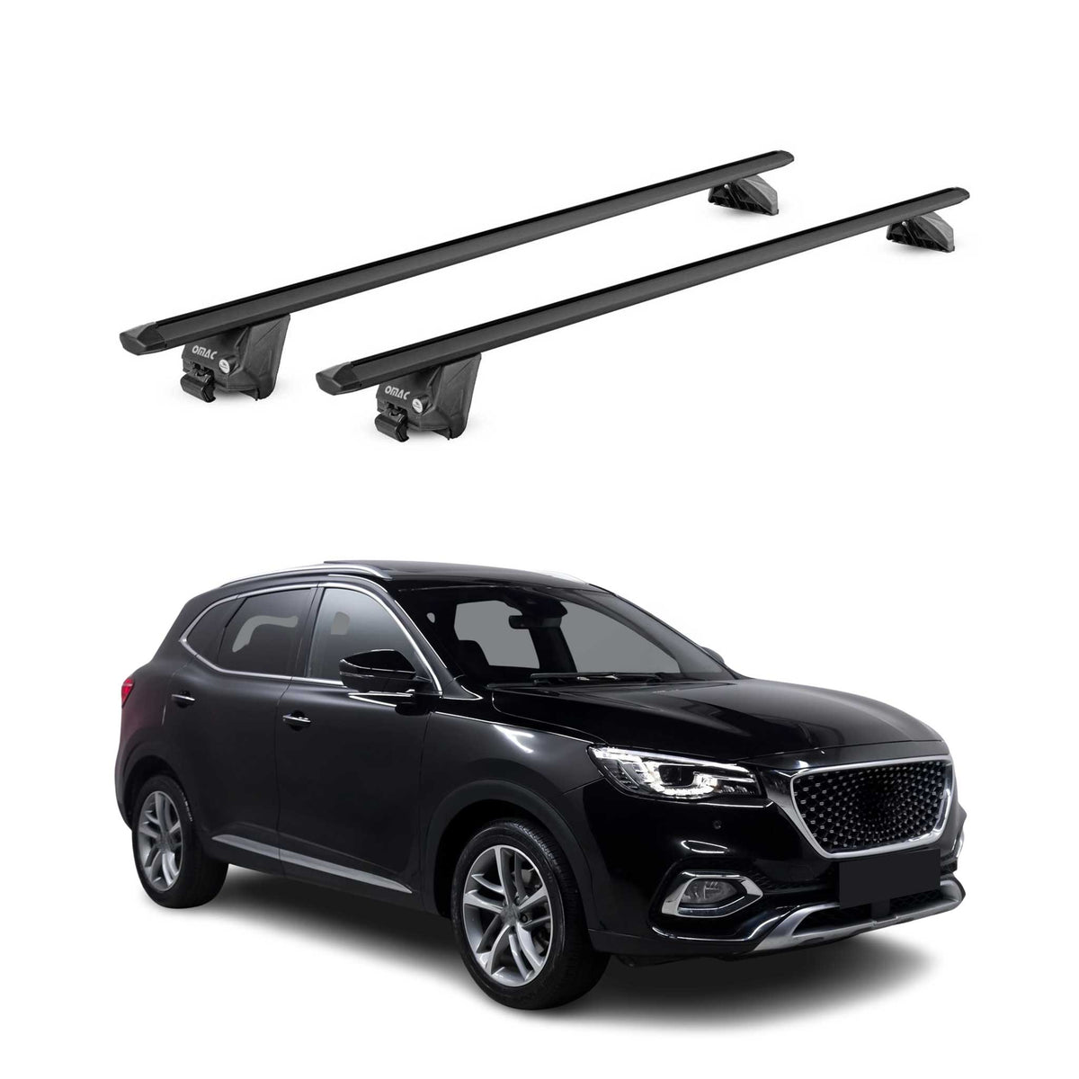 Barres de toit transversales pour MG HS I 2018-2024 Alu Noir 2 pièces ABE