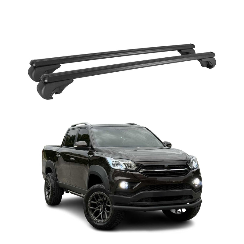 Barres de toit Transversales pour Ssangyong Grand Musso 2018-2024 Aluminium Noir