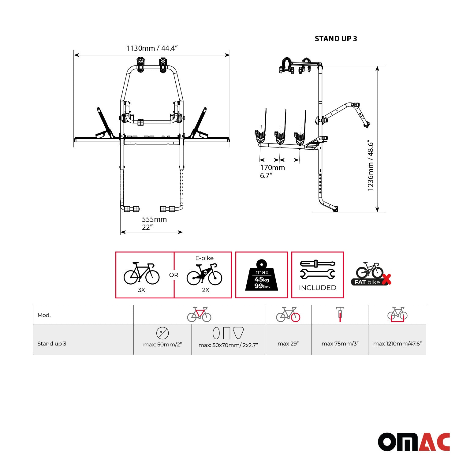 MENABO Porte-vélos sur Hayon pour Citroen Berlingo 2018-2026 3 Vélos