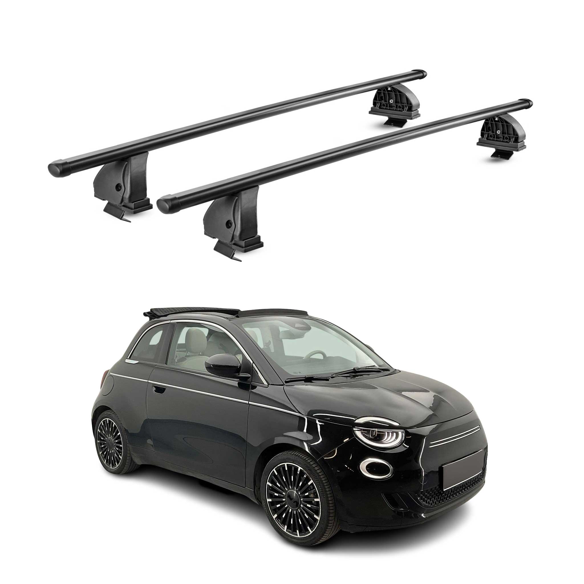 Barres de toit transversales acier pour Fiat 500e 2020-2026 TÜV 75 kg Noir 2Pcs