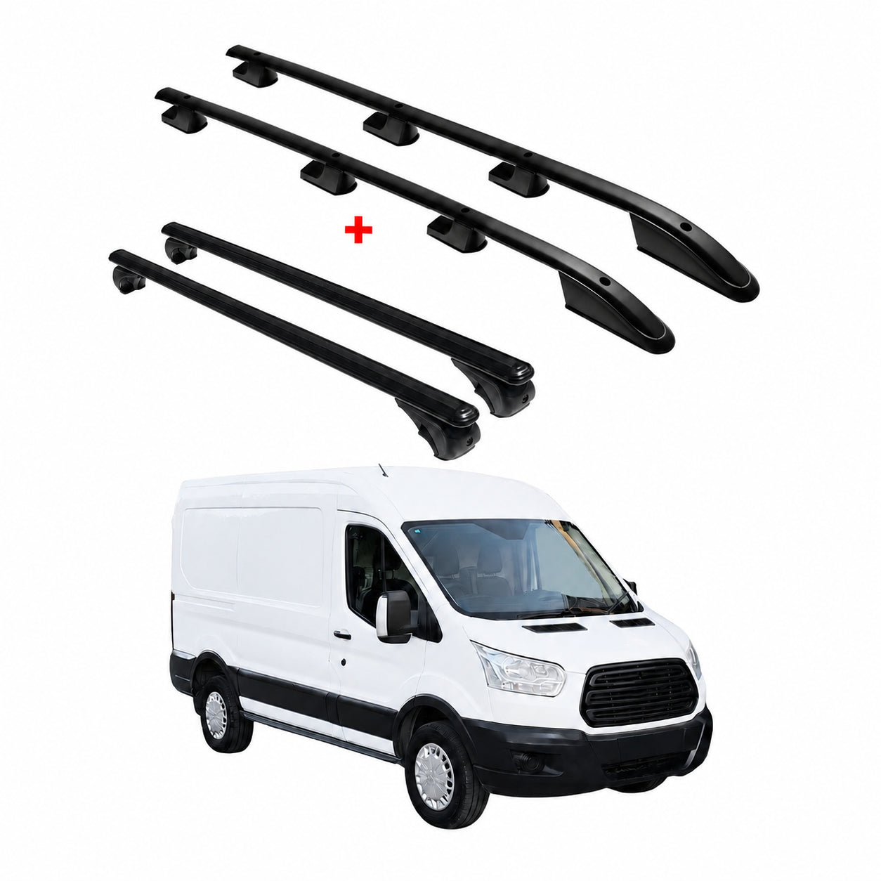 Kit Barres de toit pour Ford Transit 2014-2024 Alu Noir L2 Empattement Moyen 4x