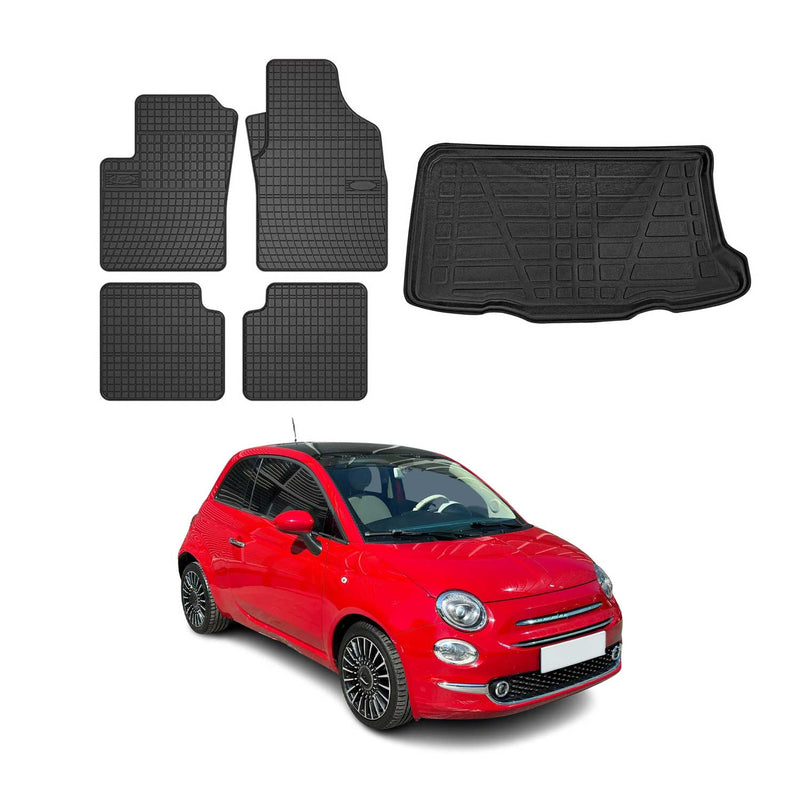 Kit Tapis de sol et coffre pour Fiat 500 2012-2025 TPE Noir