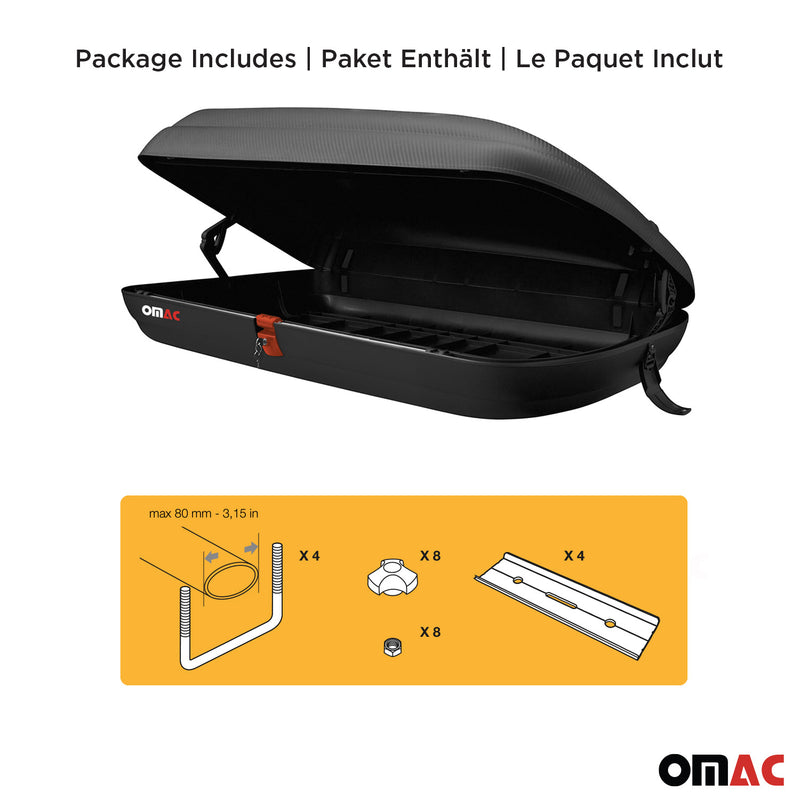 OMAC Coffre de toit 320 litres en fibre de carbone texturée homologué
