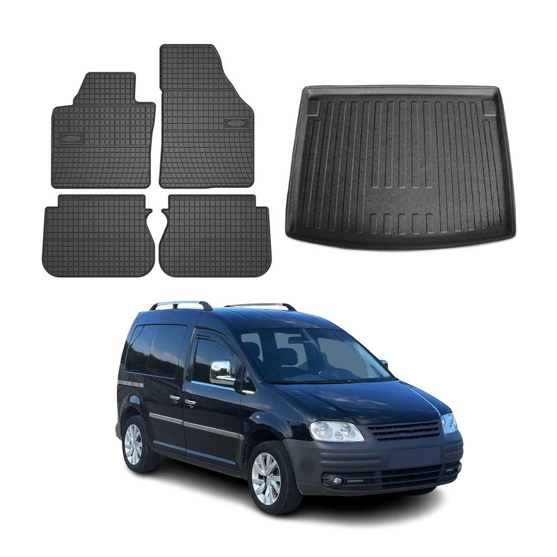 Kit Tapis de sol et coffre pour VW Caddy Life 2008-2011 TPE Noir