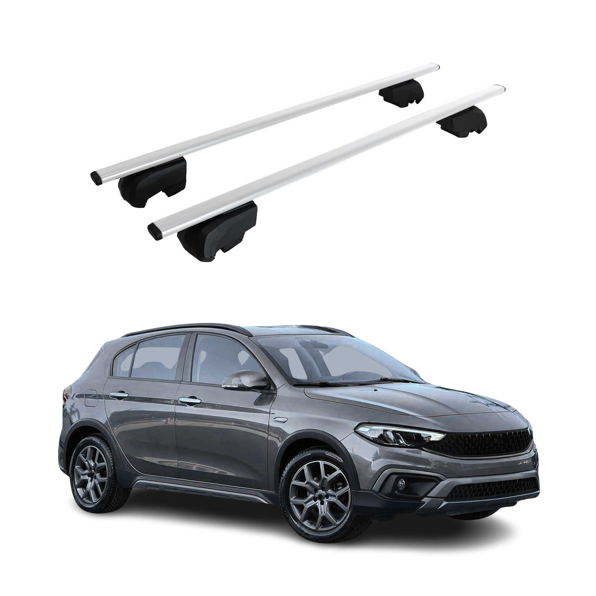Barres de toit Transversales pour Fiat Tipo Cross 2020-2023 Fer Argent ABE