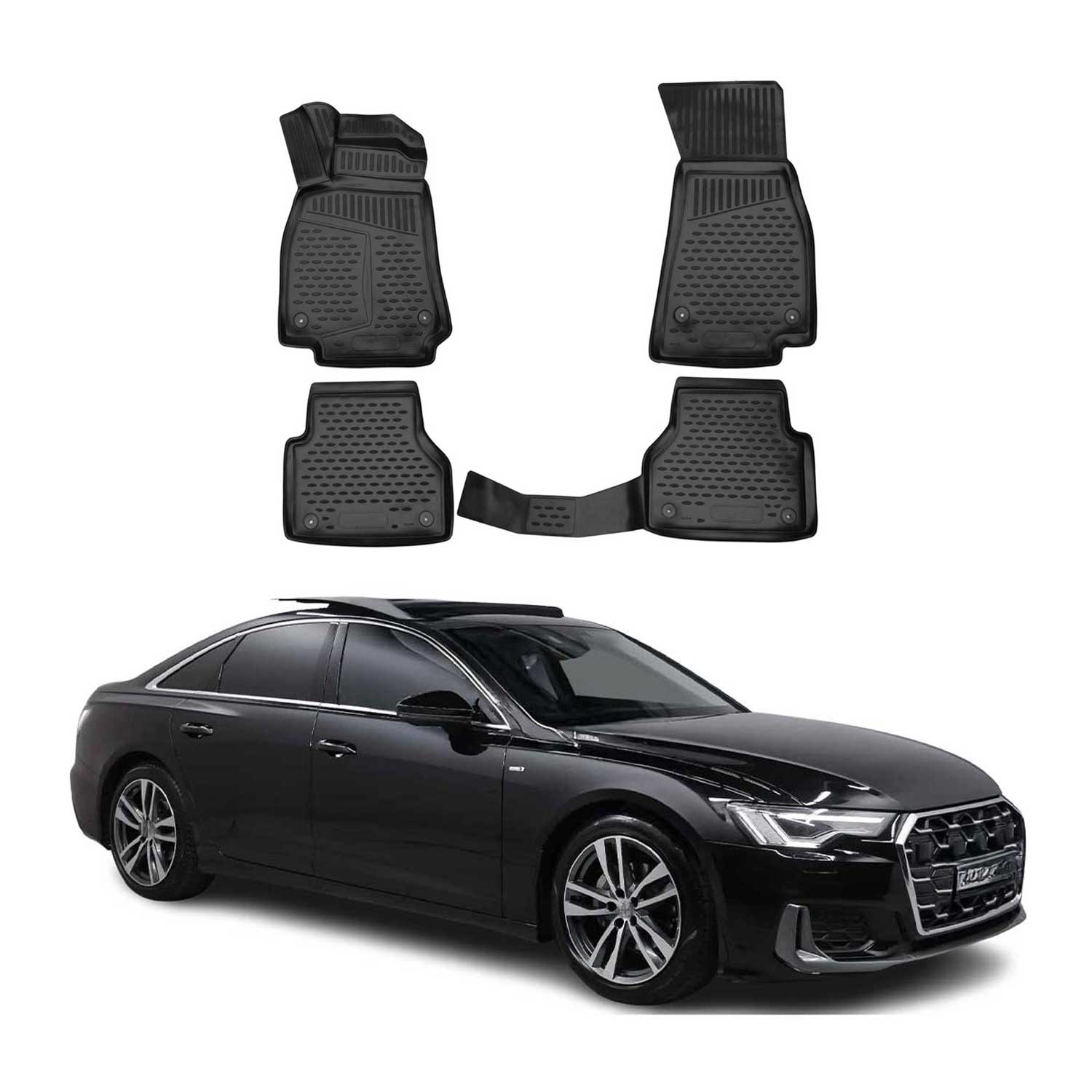 OMAC 3D Tapis de sol pour Audi A6 C8 Berline Break Allroad 18-25 TPE Noir 4Pcs