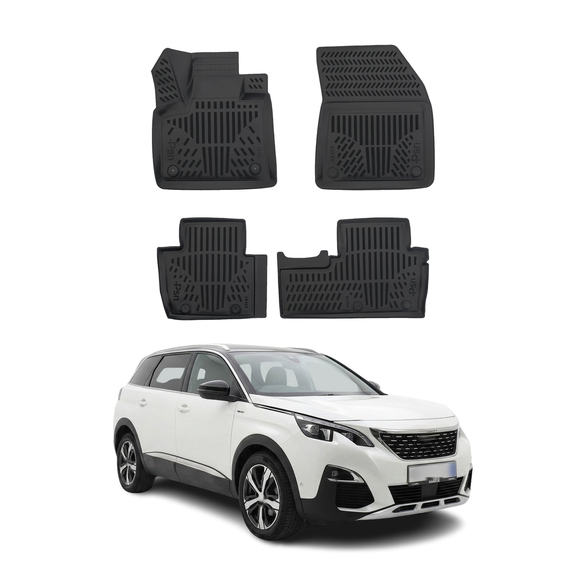 Tapis de sol pour Peugeot 5008 2 2017-2024 Noir 3D en Caoutchouc TPE 4Pcs