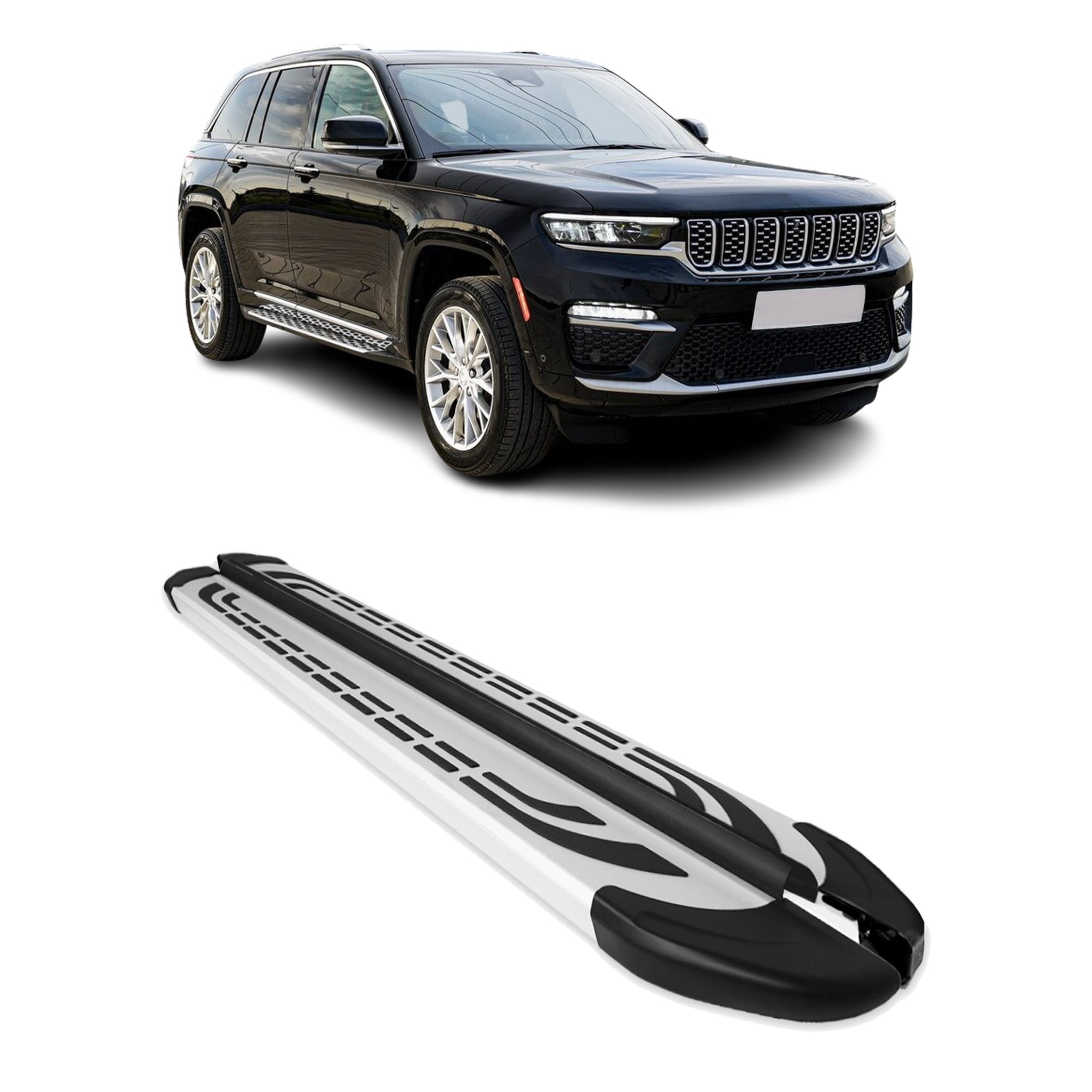 Marchepieds Latéraux pour Jeep Grand Cherokee WL 2022-2026 L2 alu Gris Noir 2Pcs