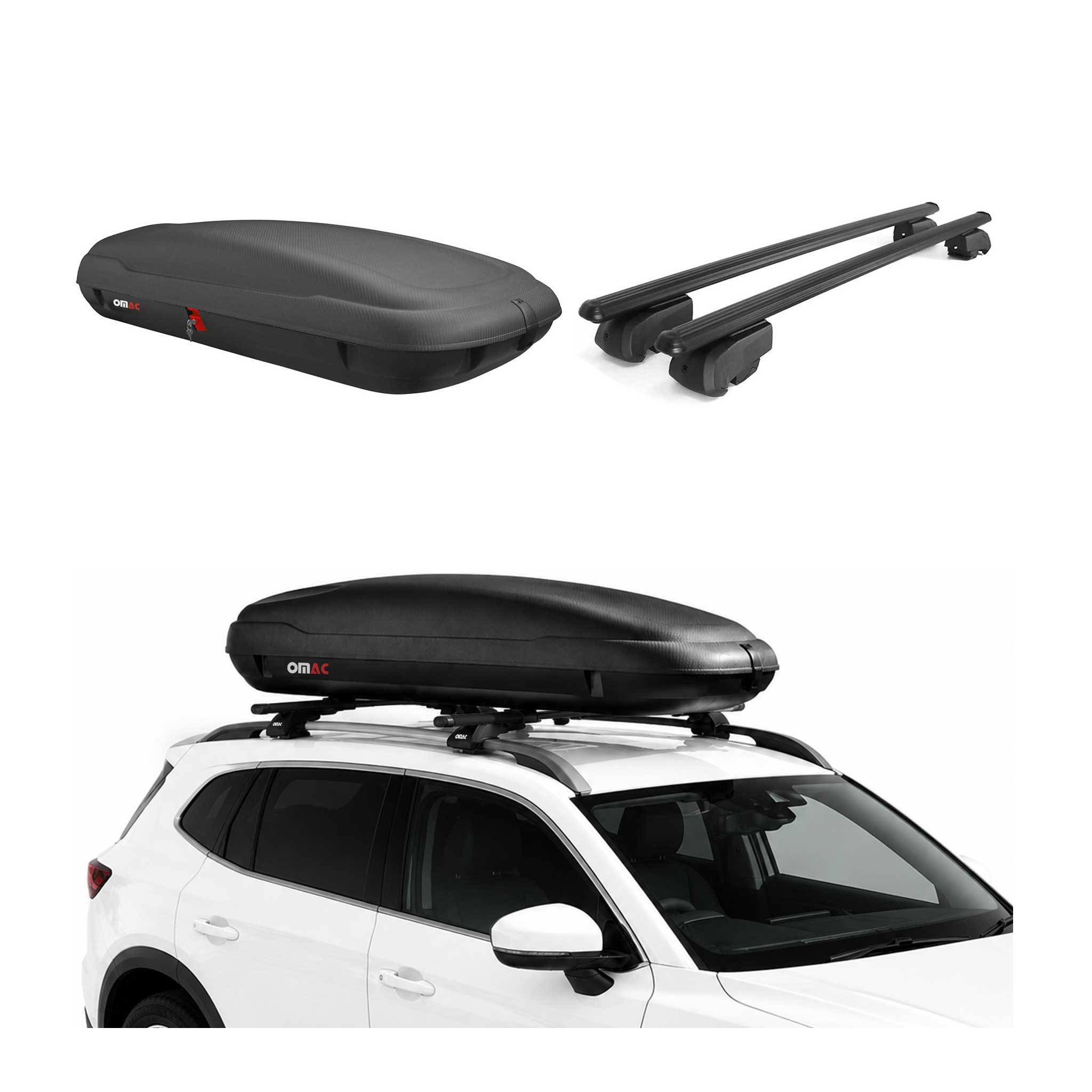 Coffre de Toit 400L + Alu Barres de Toit pour Audi A4 B9 Avant 2016-2025 Noir