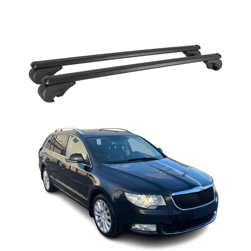 Barres de toit Transversales pour Skoda Superb 2008-2015 Break Aluminium Noir