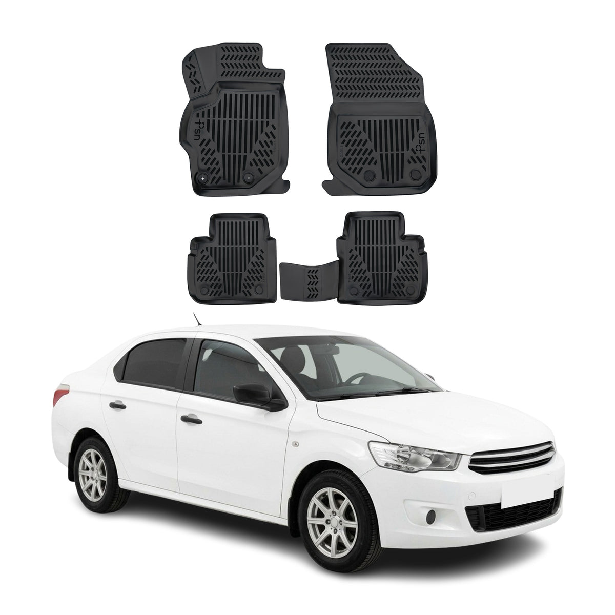 Tapis de sol pour Citroen C-Elysee 2012-2022 Noir 3D en Caoutchouc TPE 4Pcs