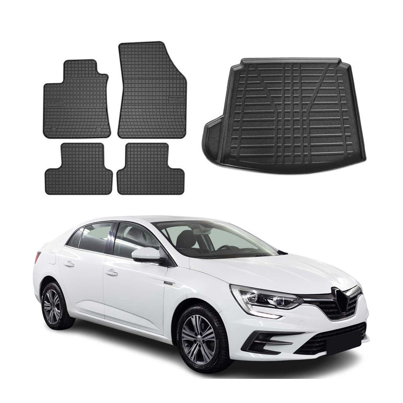 Kit Tapis de sol et coffre pour Renault Megane Touch Icon 2016-2024 TPE Noir