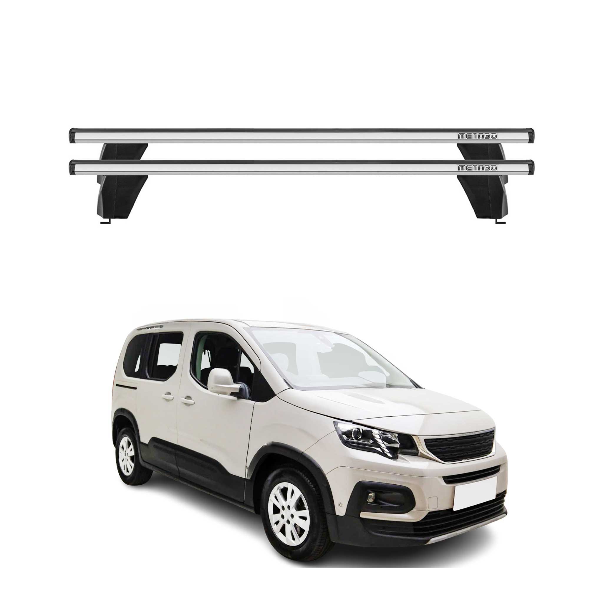 Menabo Barres de toit Transversales pour Peugeot Rifter 2018-2026 Gris ABE 2x