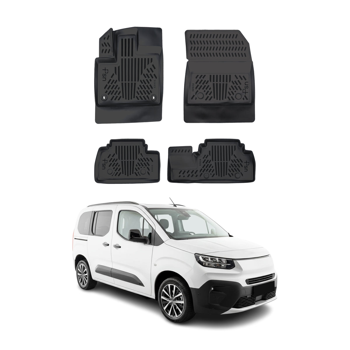Tapis de sol pour Fiat Doblo 2022-2027 Noir 3D en Caoutchouc TPE 4Pcs