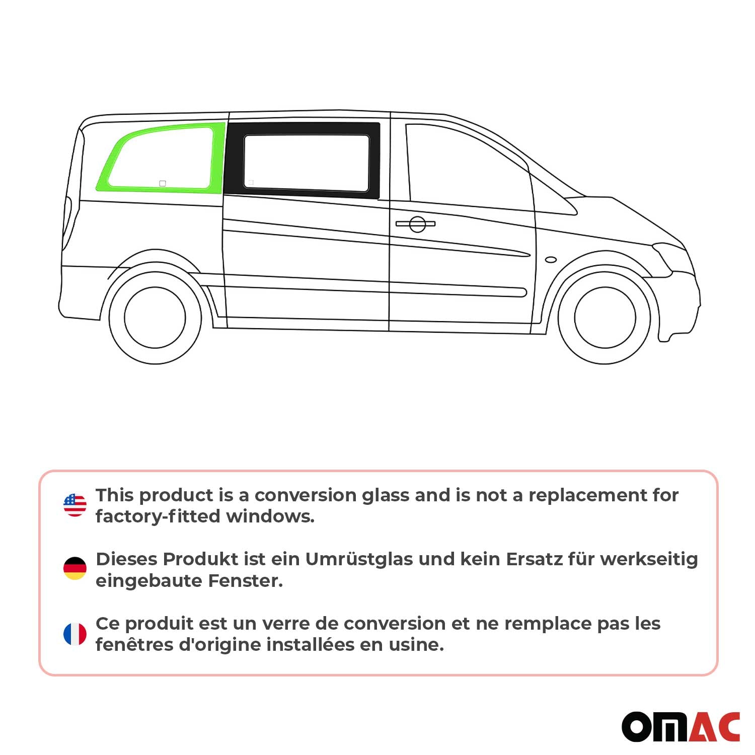 Vitre de Porte pour Mercedes Vito W639 2003-2014 L1 Arrière Droit Verre fixe