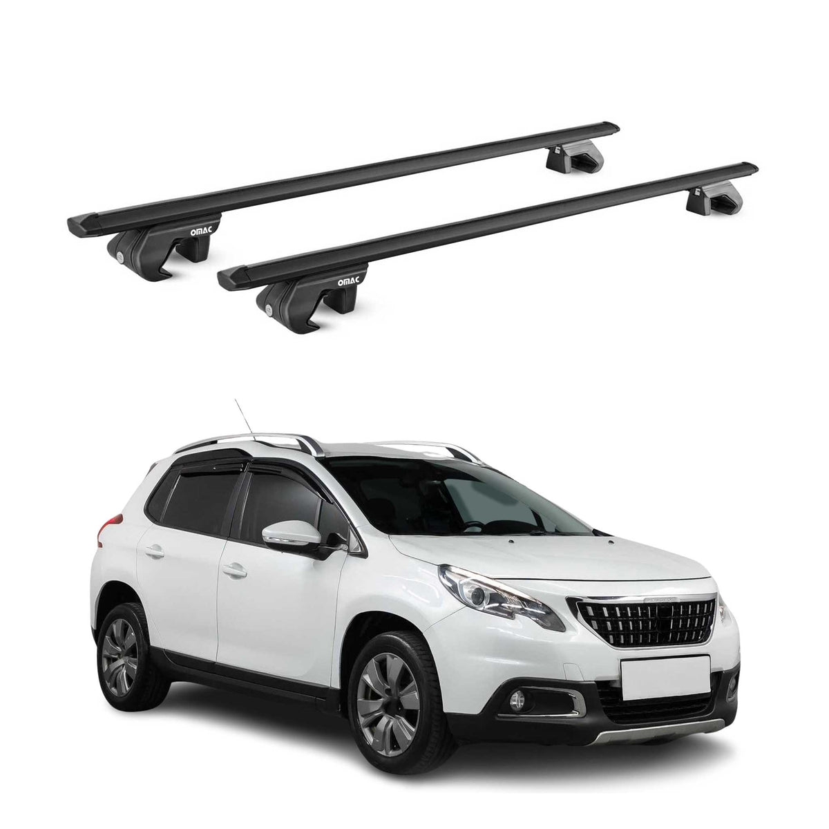 Barres de toit transversales pour Peugeot 2008 I 2013-2019 Aluminium Noir ABE