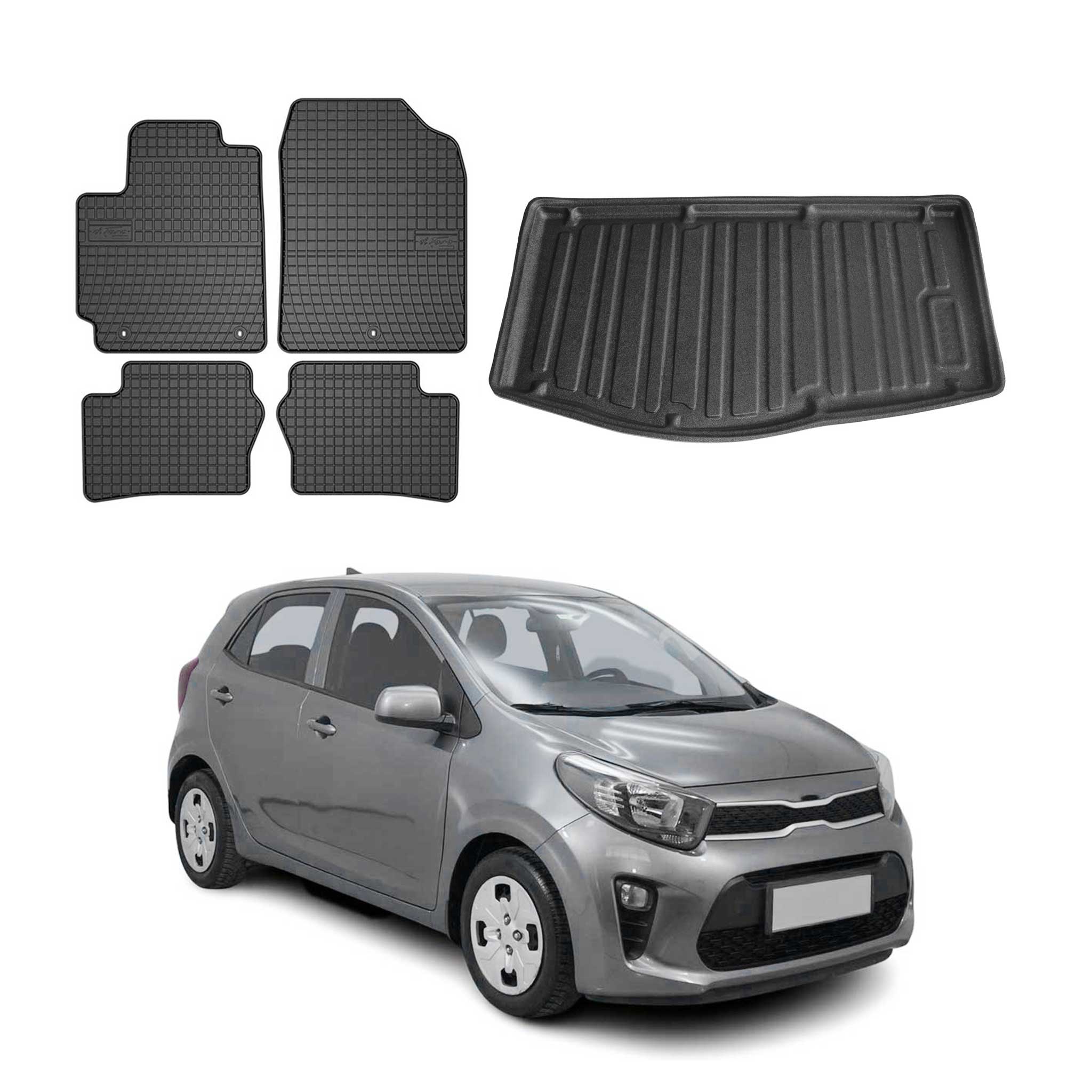 Kit Tapis de sol et coffre pour Kia Picanto Break 2017-2025 TPE Noir