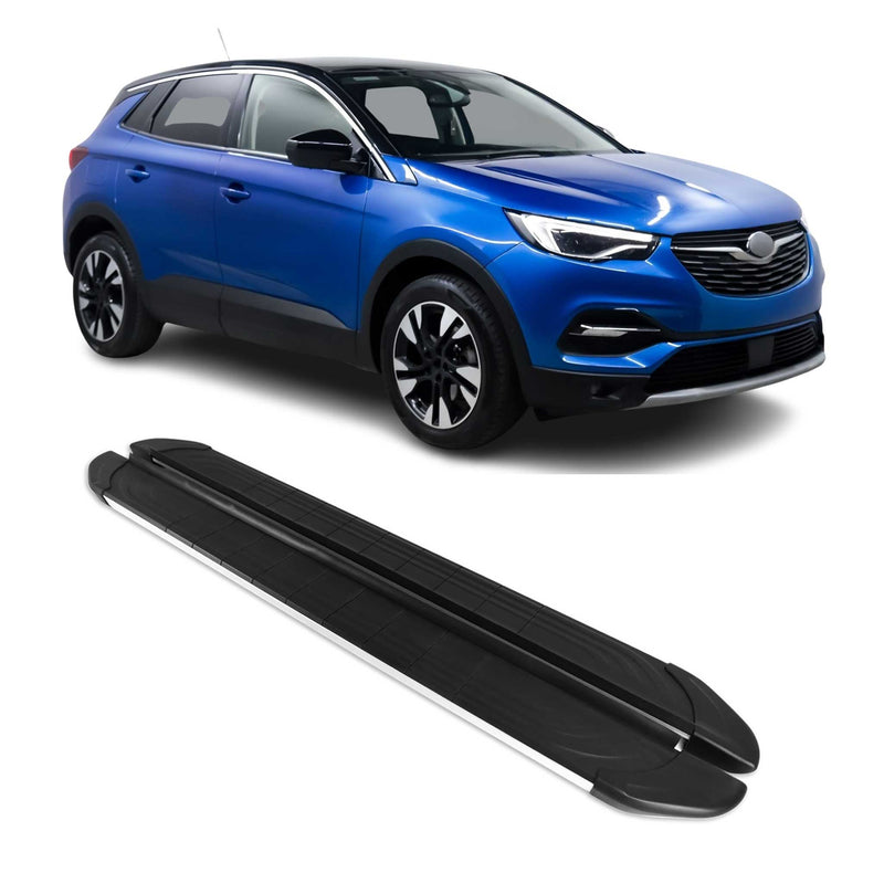 Marchepieds Latéraux pédale pour Opel Grandland X 2017-2024 Alu Gris Noir 2Pcs
