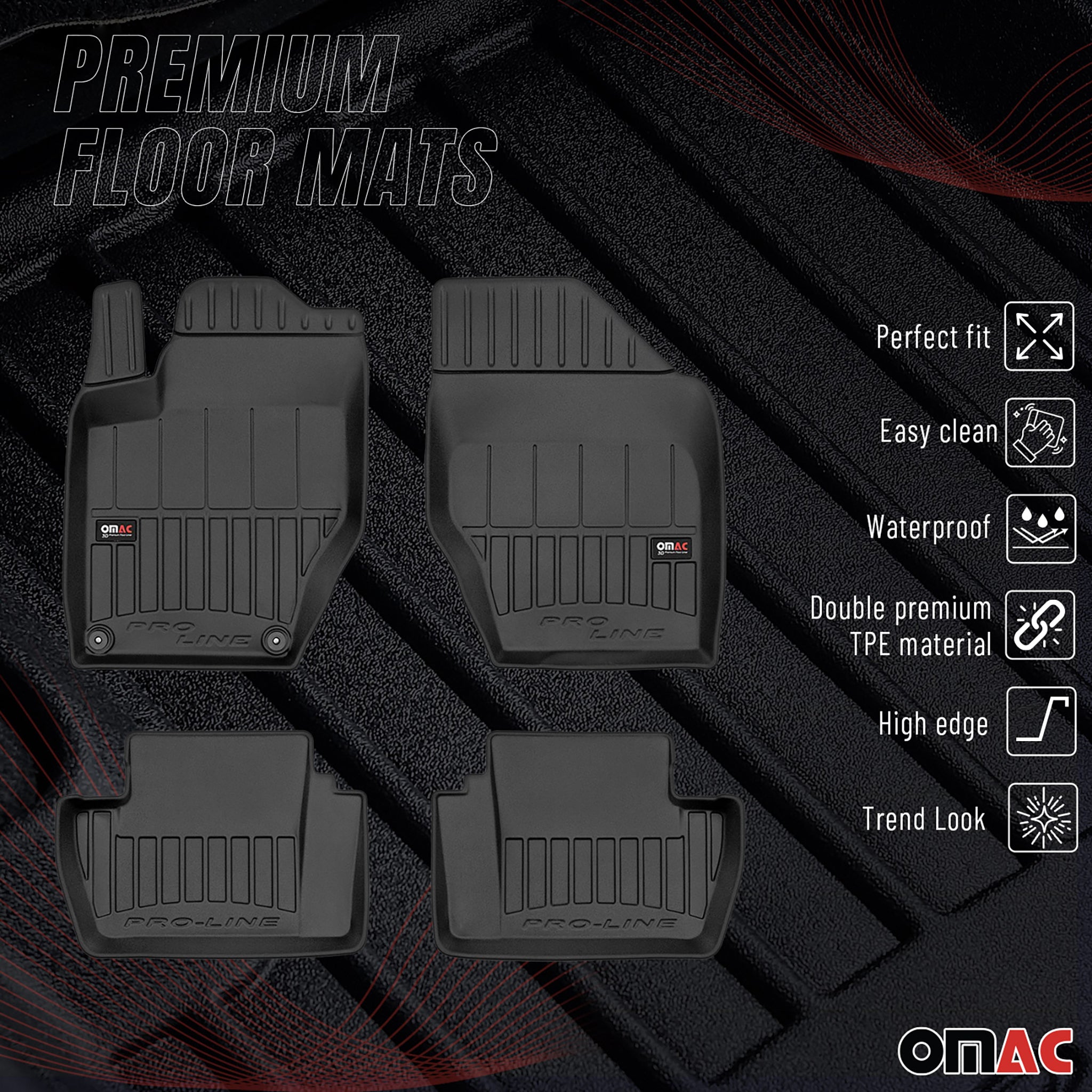 OMAC Tapis de sol en caoutchouc pour Citroen DS4 2011-2015 Noir Premium
