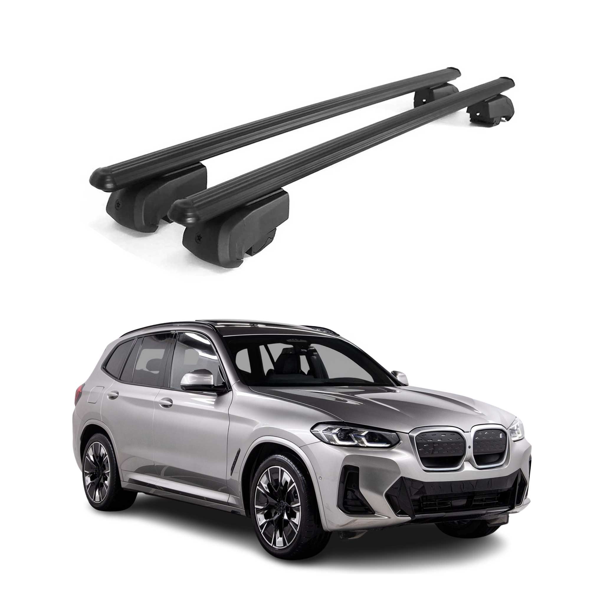 Barres de toit transversales pour BMW IX3 G08 2020-2025 Aluminium Noir 2Pcs