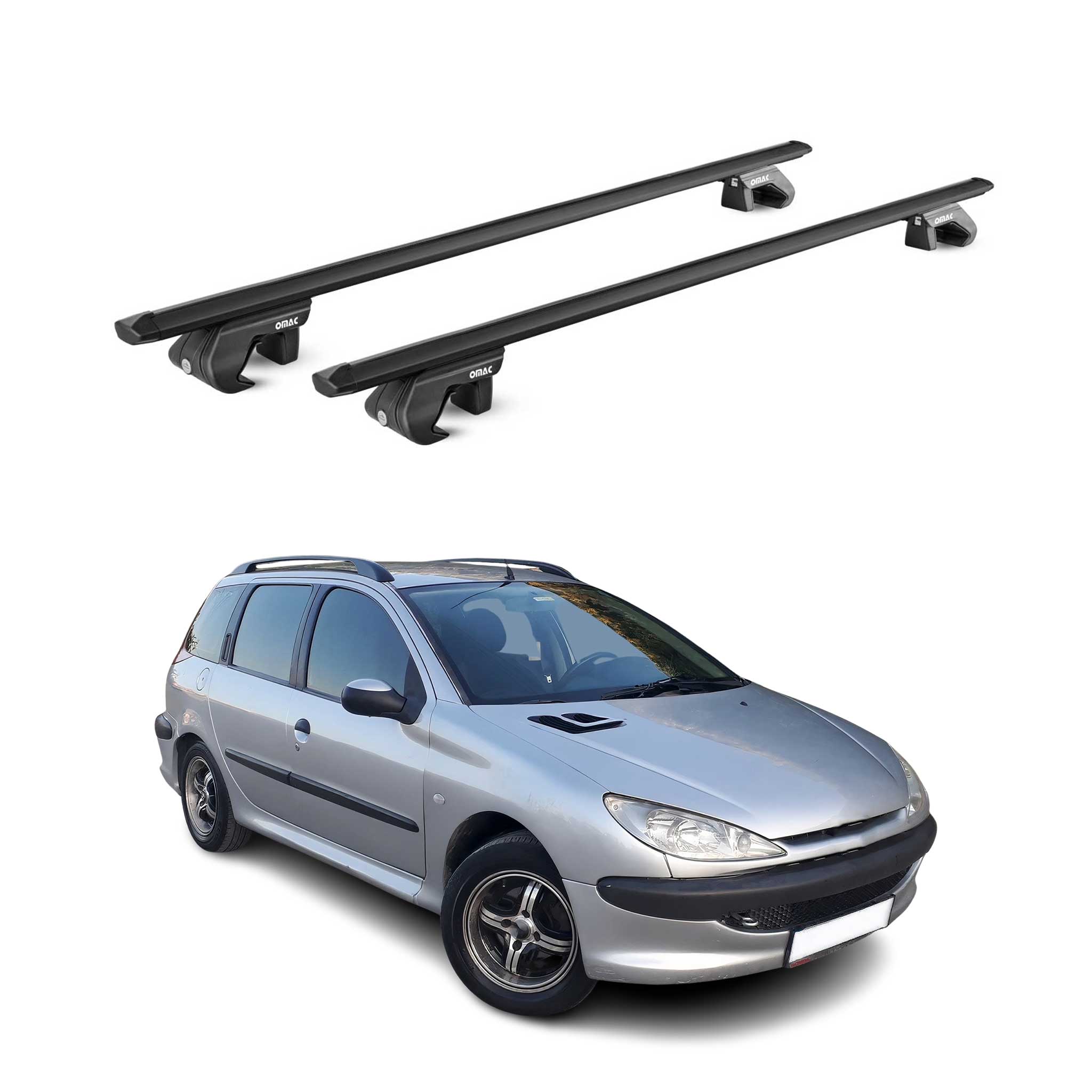 Barres de toit transversales pour Peugeot 206 Break 2002-2013 Alu Noir 2x ABE