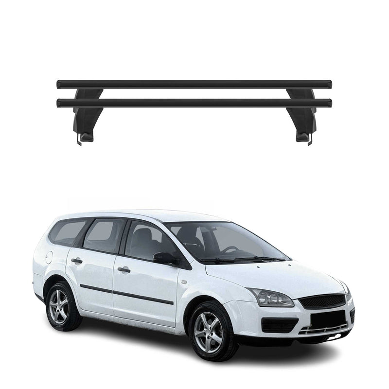 Menabo Barres de toit transversales pour ford Focus II SW 2004-2011 Porte-Bagage lisse en Alu Noir 2x TÜV